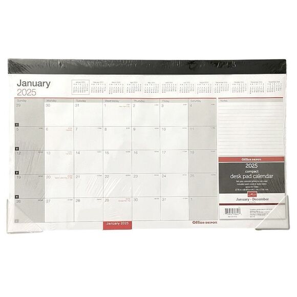 Office Depot 2025 Compact Desk Pad January -December Calendar 17.75” x 10.875” - Picture 1 of 8